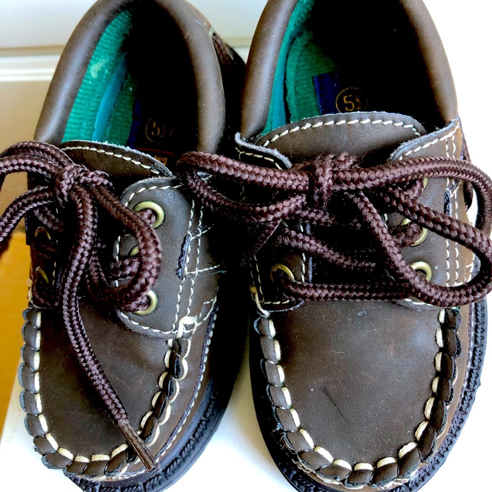 Size 5.5 baby boy shoes by Faded Glory. Brown